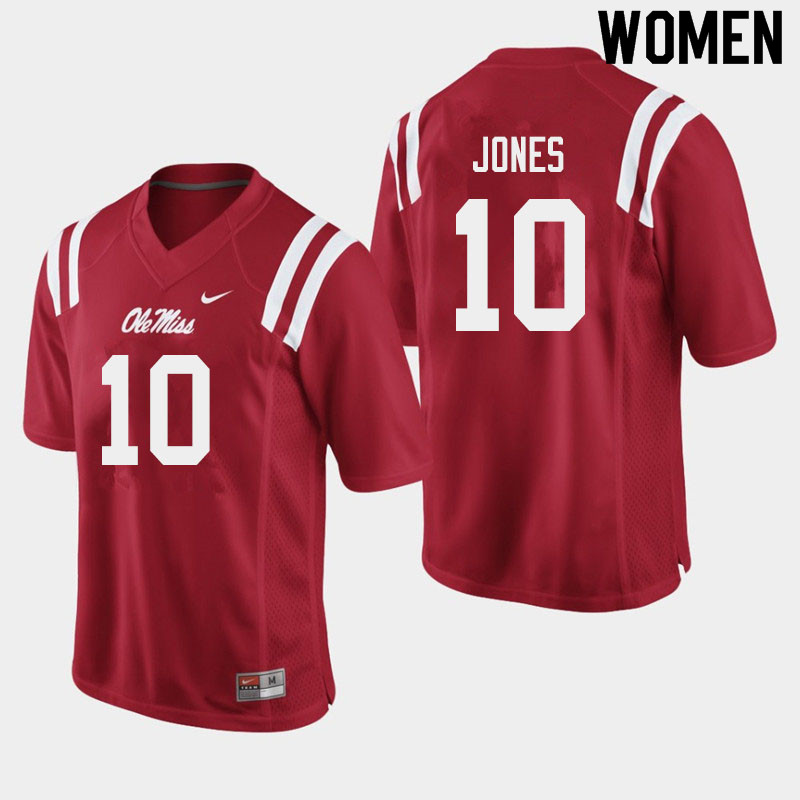 Women #10 Jacquez Jones Ole Miss Rebels College Football Jerseys Sale-Red